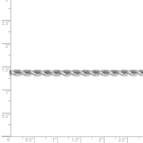 3.5mm 14k White Gold Diamond Cut Solid Rope Chain Bracelet, 7 Inch